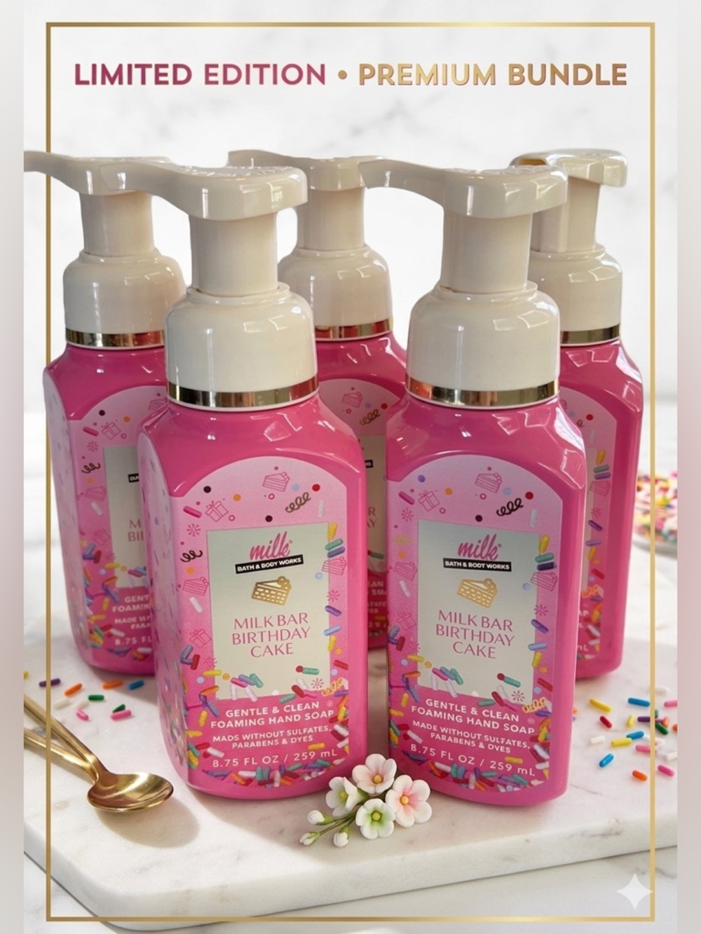4 X Bath & Body Works MILK BAR BIRTHDAY CAKE Gentle Foaming Hand Soap 8.75 oz